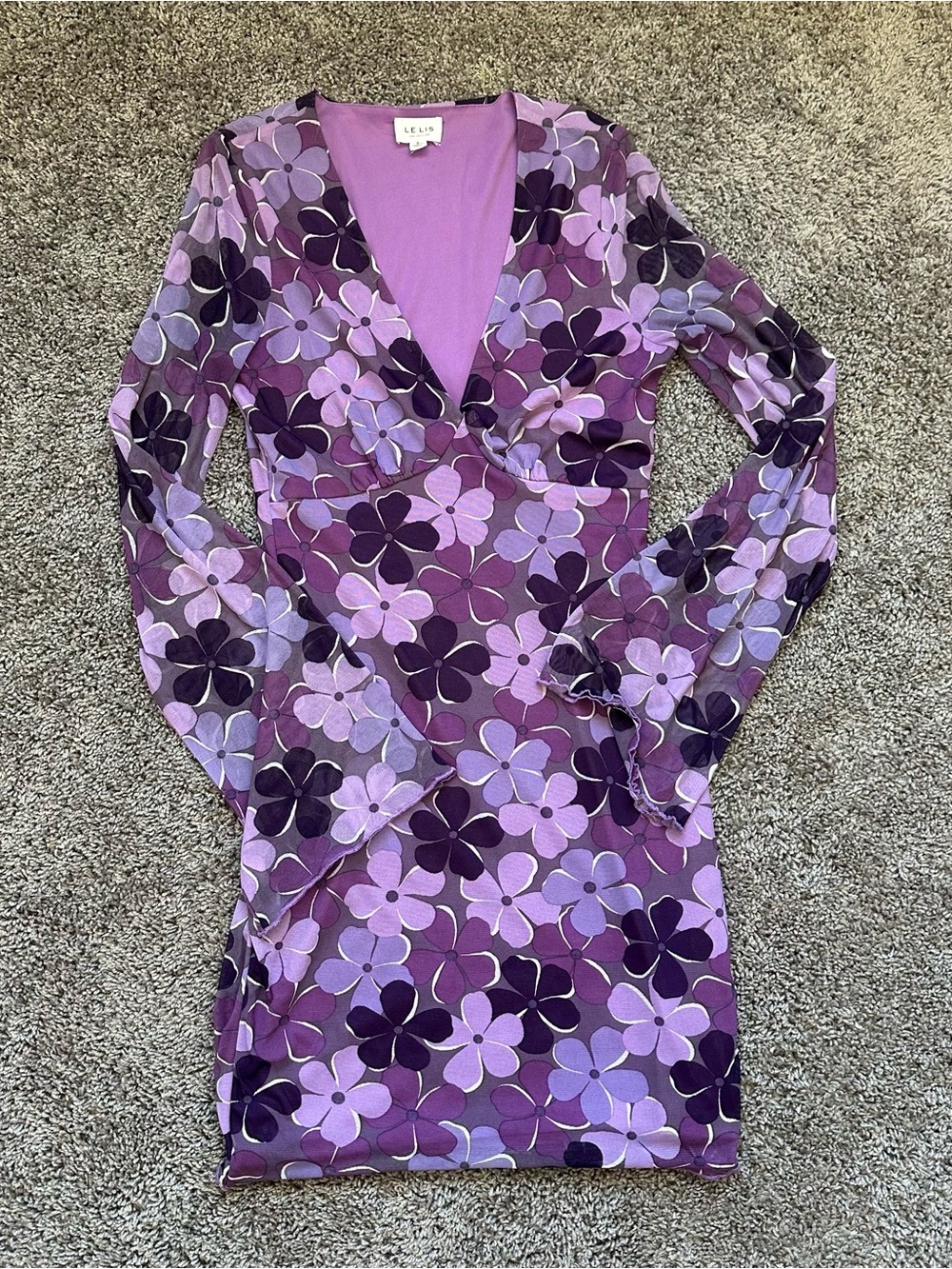 Le Lis Purple Floral Long-Sleeve Wrap Dress